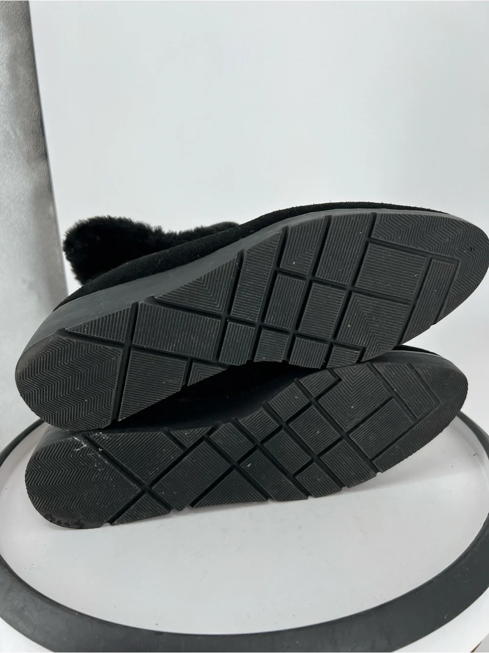 Steven Natural Comfort Bingo Black Suede Faux Fur Cuff Wedge‎ Booties